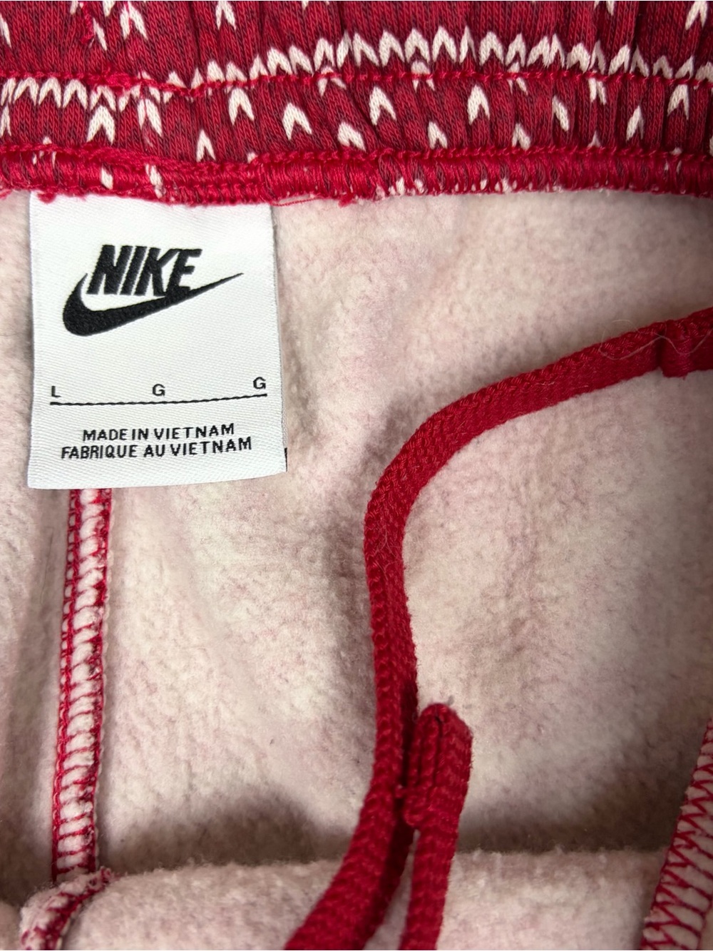 Nike Fair Isle Holiday Fleece Joggers Pants Mens Large Red Sweatpants - Picture 5 of 11